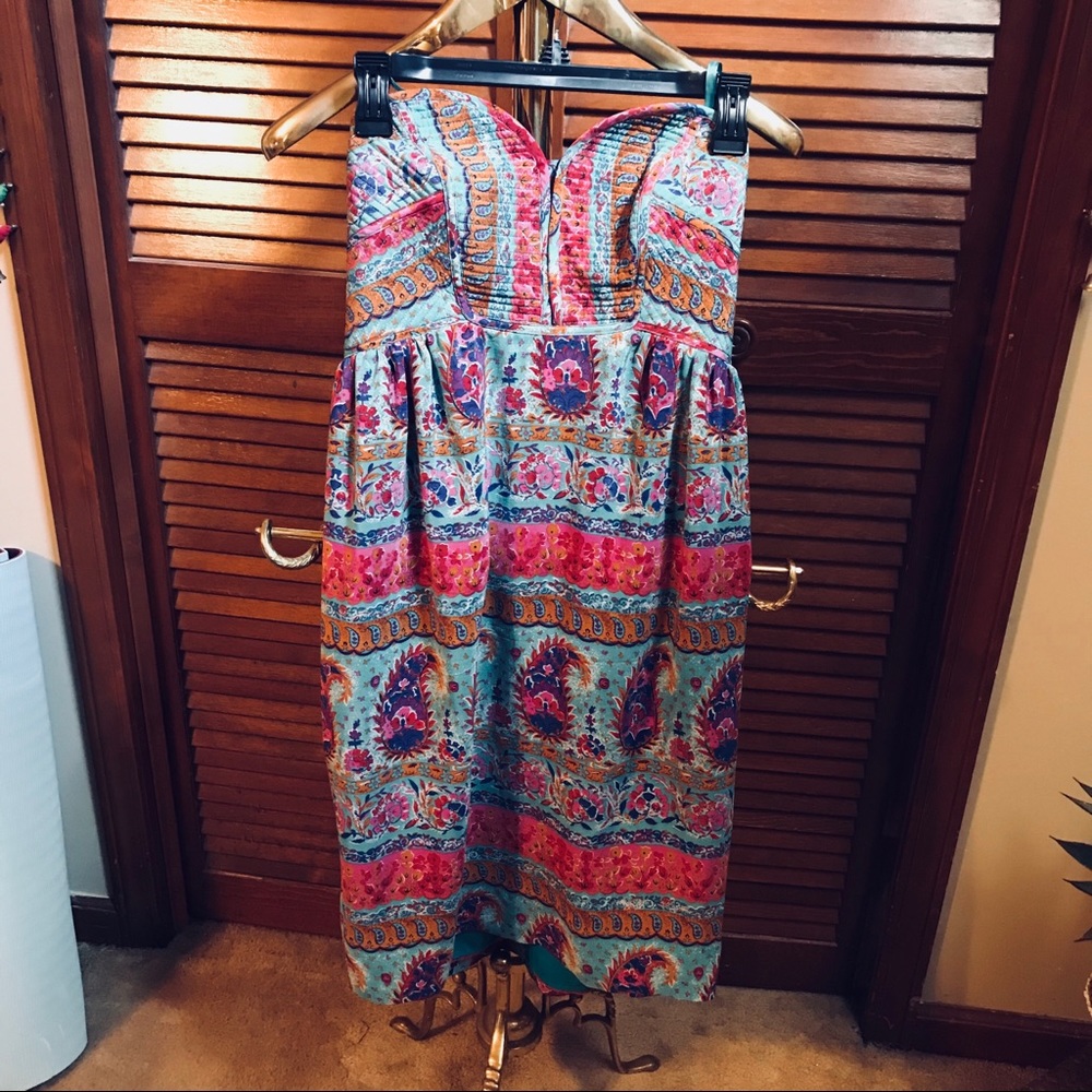 Strapless paisley dress